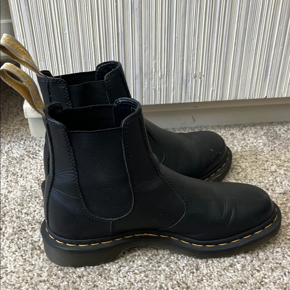 Doc Martens Vegan Leather Black Chelsea Boots with Yellow Stitching